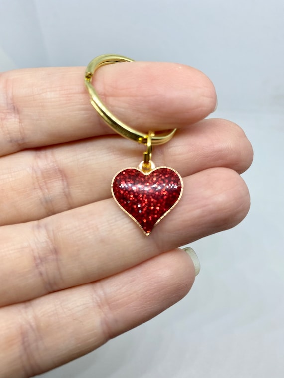 Heart keyring, heart keychain, red heart, I love you, glitter heart keyring
