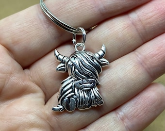 Cow keyring, highland cow, animal keyring, farm gift, animal lover, stocking filler