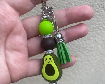 Avocado Keychain: Chunky Beaded Silver Plated Bag Charm