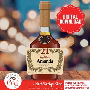 PRINTABLE 375ML Birthday Custom Label, Cognac Style Custom Label, Personalized Cognac Label, Liquor Labels