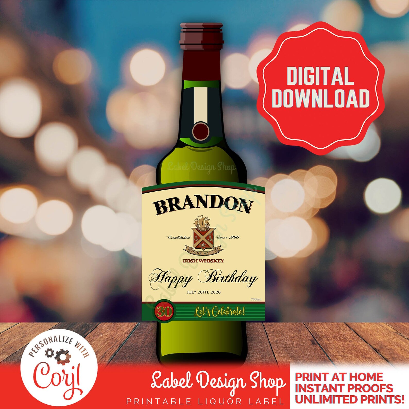 PRINTABLE 1.75L Jameson Whiskey Label Jameson Label Custom | Etsy