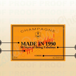 Champagne Birthday Label, Personalized Champagne Label, Champagne Gifts, Birthday label for Alcohol, Congratulations labels, Liquor Labels image 2