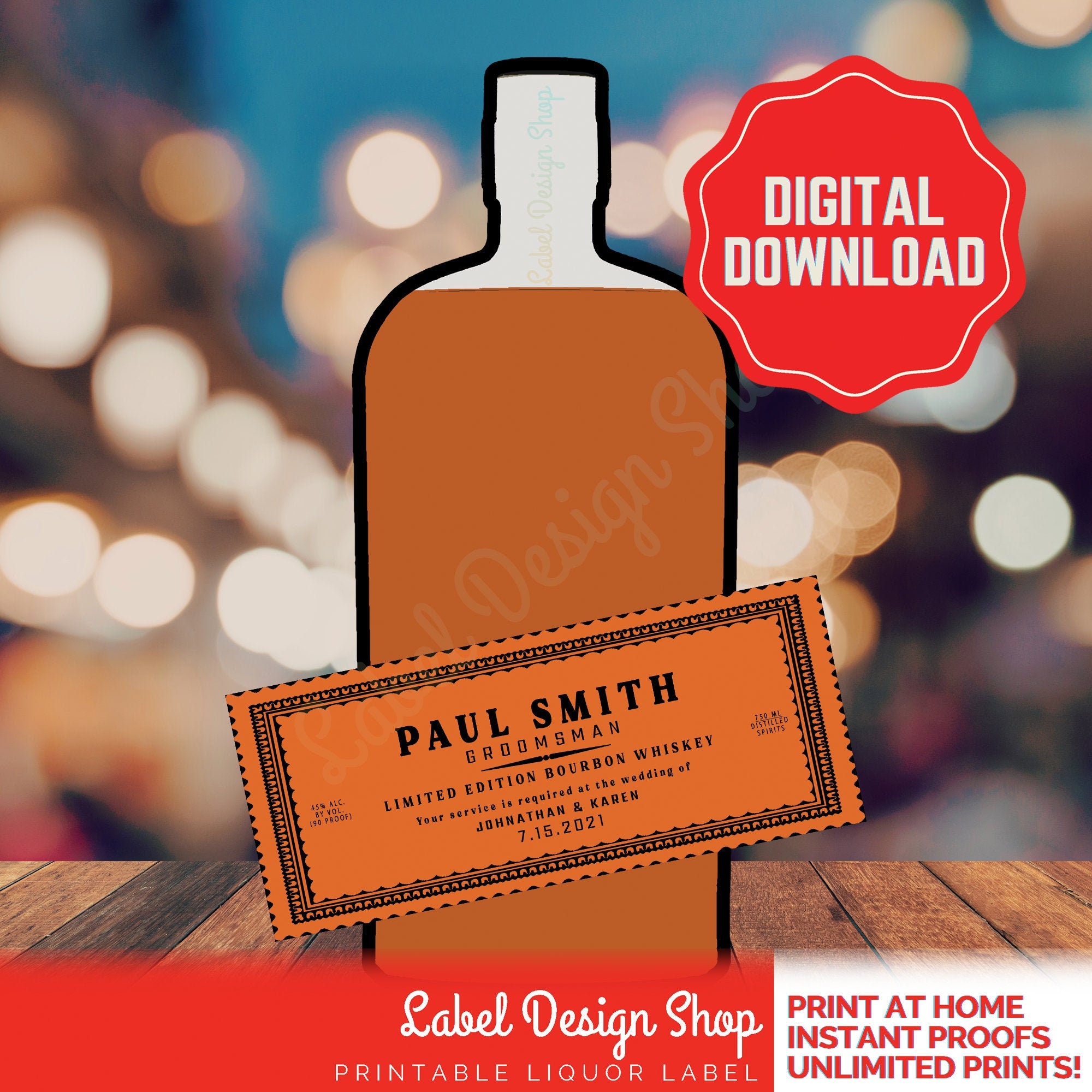 PRINTABLE 375ML Bulleit Bourbon Whiskey Label Bourbon Label photo