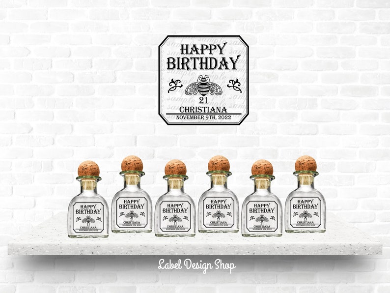 Mini Patron label, Mini Patron, Tequila Custom Label, Mini Birthday Shot, Mini Party Favors, Mini Wedding Favors, Liquor Labels image 1