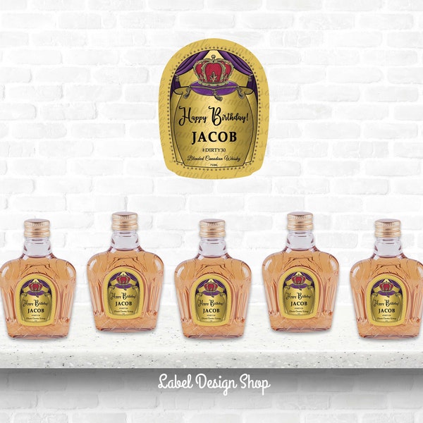 Mini Crown Royal label, Mini Crown Label, Whiskey Custom Label, Mini Birthday Shot, Mini Party Favors, Mini Wedding Favors