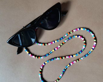 Brillenketten bunt aus Rocaillesperlen, Flowerpower-Look, Boho-Look, Brillenaccessoire, Geschenktipp, Sonnenbrillenkette bunt, Brillenkette