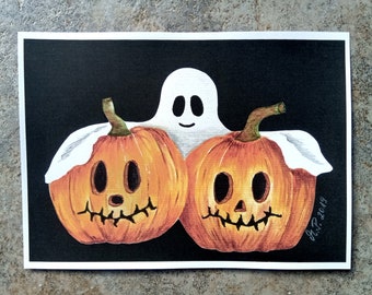 Halloween-Gemälde, kleines Halloween-Aquarell, Original, als hochwertiger Druck erhältlich, Halloween-Bild, Gespenster-Bild, Halloween