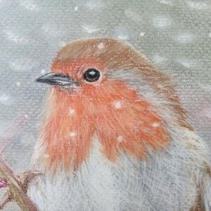 Pastellkreide-Gemälde Rotkehlchen im Winter, Original als hochwertiger Druck erhältlich, Rotkehlchen-Bild, Rotkehlchen, Vogelbild, Pastell Bild 4