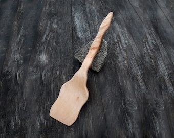 Espátula de madeira para cozinhar Colher esculpida à mão Madeira dura artesanal orgânica estilo country rústico 7