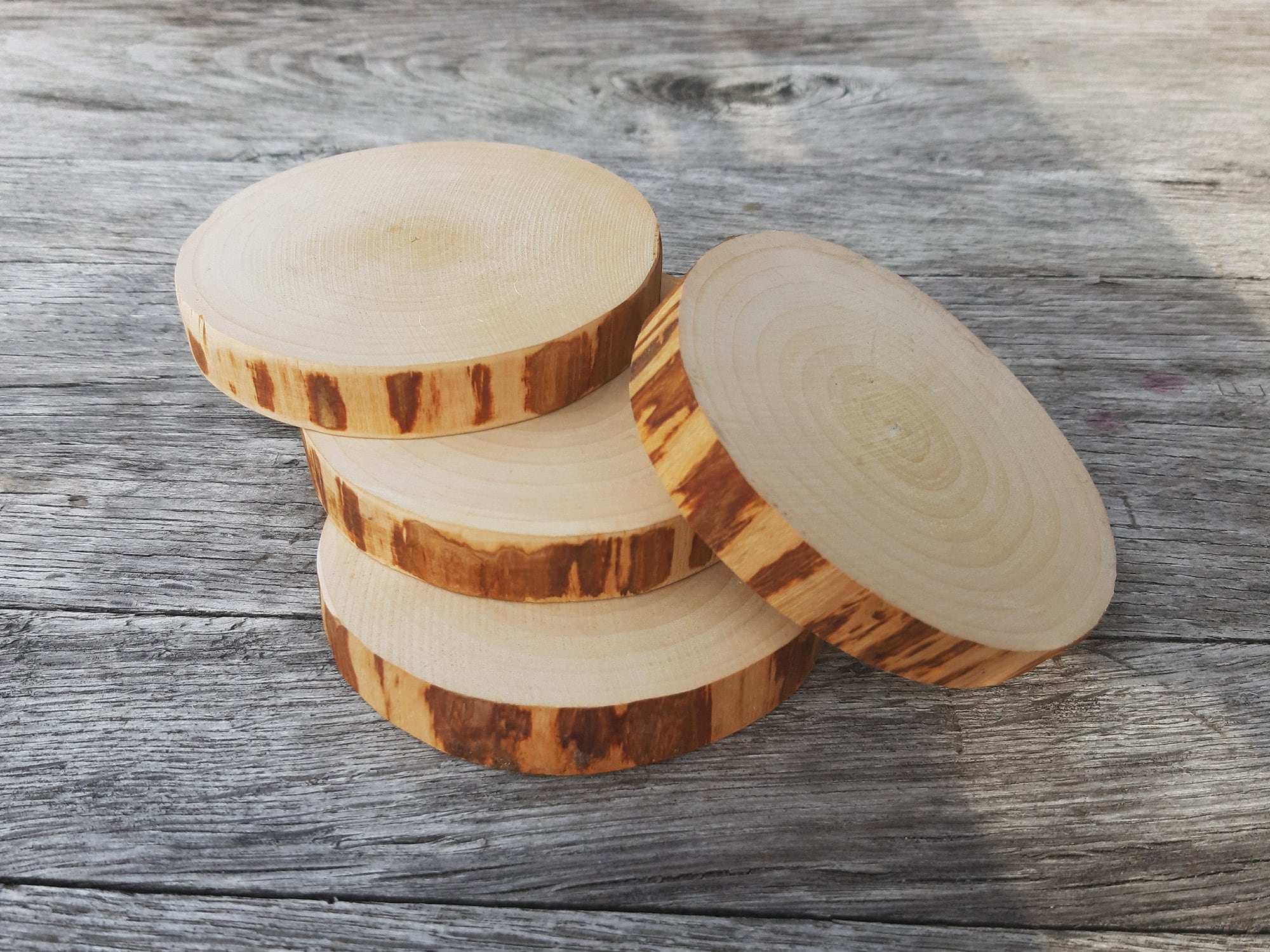 Set of 4, 4'' Rustic Wood Coasters, Wooden Drink Coasters, Hostess