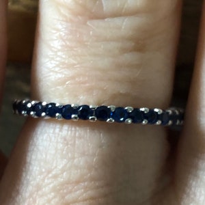 Natural 2mm Blue Sapphire Full Eternity Ring - Stacking Ring - Wedding Band