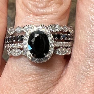 3CT Oval Black Spinel Bridal Stacking Set Size 8