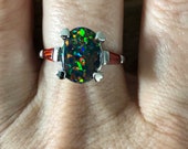 Vintage Oval Black Opal Garnets Baguettes Ring