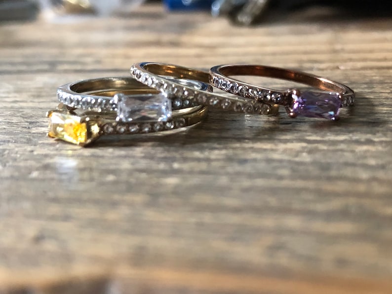 Vintage Citrine Amethyst Stacking Gem Bands