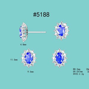Pendientes con halo de zafiro azul de Madagascar y zafiro blanco natural imagen 2