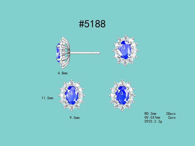 Pendientes con halo de zafiro azul de Madagascar y zafiro blanco natural imagen 2