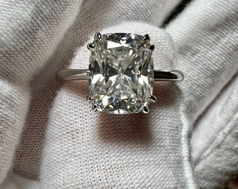 Certified 4CT Elongated Cushion Cut Moissanite Engagement Ring Size 7