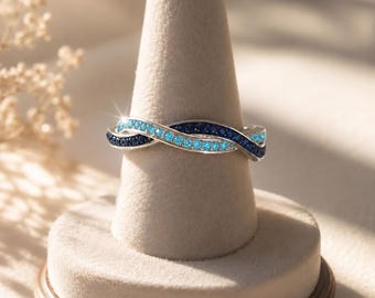 Ehering mit natürlichem blauem Saphir und Türkis, gewebt, vollständig gedreht