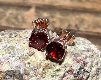 14K Rose Gold Plated Natural Red Garnet Stud Earrings / January Birthstone Gift