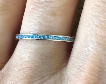 Aquamarine 2mm Channel Set Full Eternity Stacking Ring