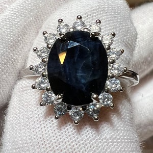 Earth Mined Natural 3CT Oval Cut Blue Sapphire Halo Ring  - September Birthstone Ring - Anniversary Ring