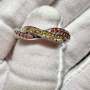 Natural Red Garnet & Yellow Citrine Twist Wedding Band -Stacking Ring- Birthstone Ring