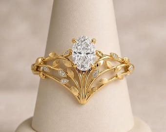 Verlobungsring mit ovalem, im Labor gezüchtetem Diamanten (3 Karat), Fassung mit botanischem Stammbaum (F VVS2).