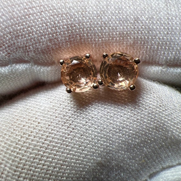 Lab Created Morganite 14K Rose Gold Plated Stud Earrings - November Birthstone Gift