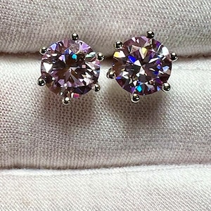 Rare Certified Fancy Purple Pink Moissanite Stud Earrings