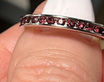 Natural Dark Purple Amethyst 3mm Channel Set Full Eternity Ring - Wedding Band - Amethyst Stacking Ring