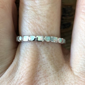 White Opal Wedding Band - Full Eternity Ring - Engagement Ring