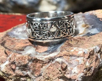 Historical Replica Sterling Silver Celtic Wedding Band Ring Size 8