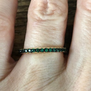 Yellow Gold Plated 2mm Natural Green Emerald Black Rhodium Full Eternity Wedding Band Stacking Ring - The Original Black Post Ring