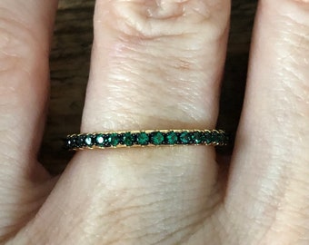 Emerald Eternity Band Ring: Yellow Gold Plated, Black Rhodium Prongs