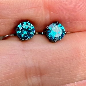 Natural Blue Topaz 925 STERLING SILVER Black Rhodium Studs