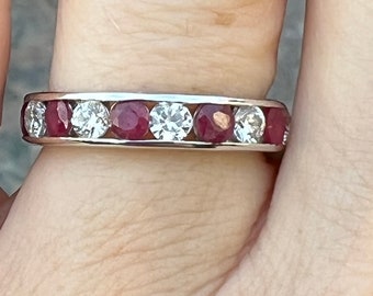 Natural 5mm Red Ruby Channel Set Full Eternity Ring - Wedding Band - Ruby Stacking Ring - July Birthstone Ring