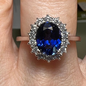 4CT Oval Cut Blue Sapphire Halo Ring  - September Birthstone Ring - Anniversary Ring