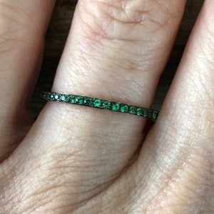 Natural Green Emerald Black Prong 3/4 Eternity Wedding Band Stacking Ring