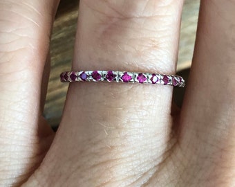 Vintage Sterling Silver Red Ruby Wedding Band Stacking Ring