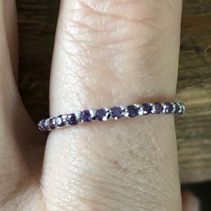 Natural Purple Amethyst 2mm Wedding Band Full Eternity Ring - Stacking Ring - Birthstone Ring