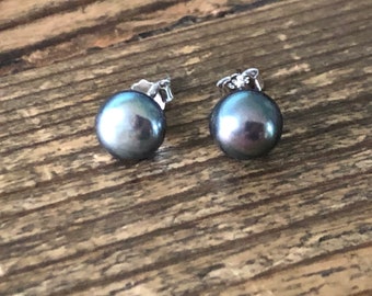 8mm - 9mm Freshwater Black Pearl Stud Earrings