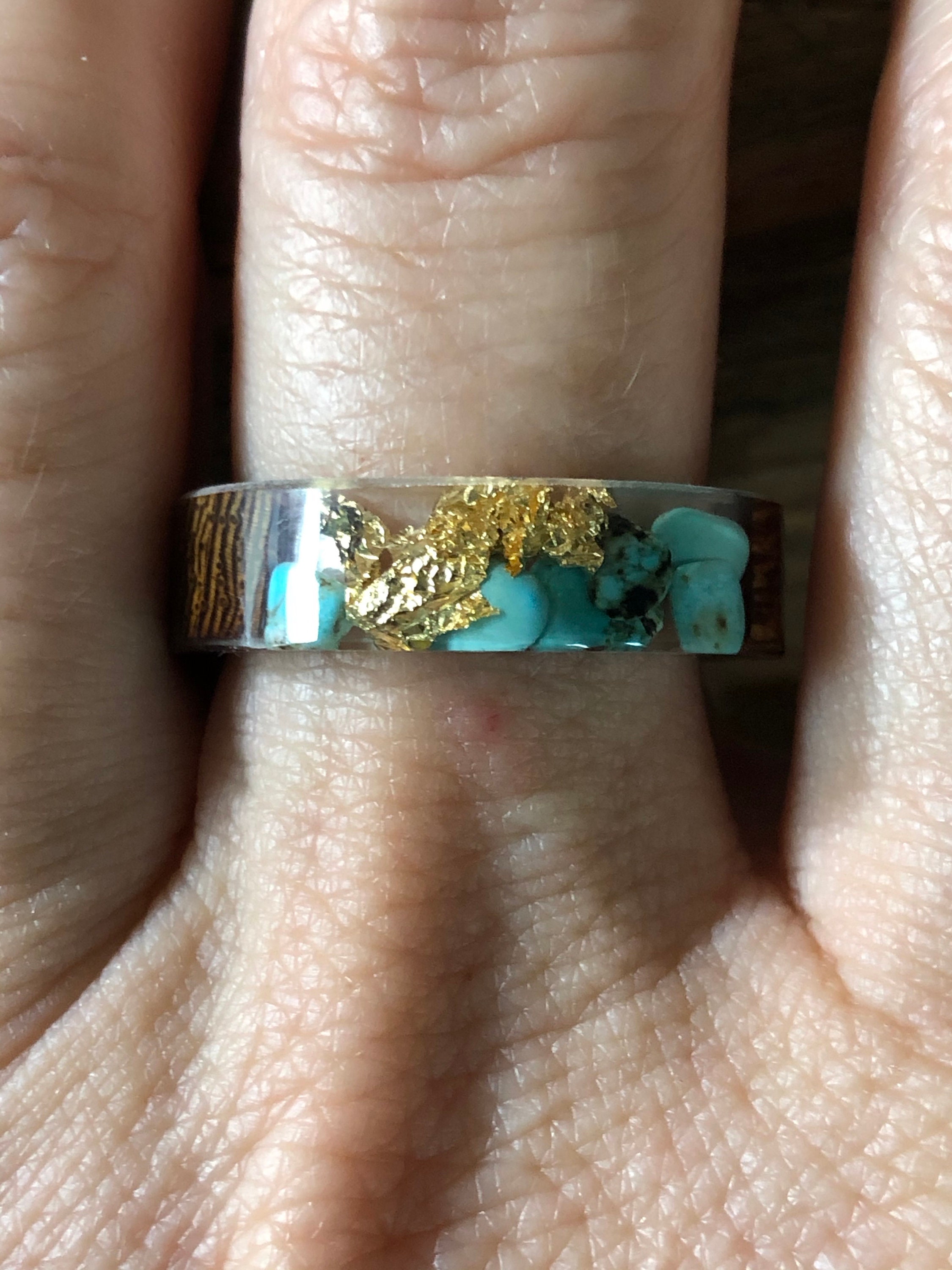 Turquoise and sale gold wedding band