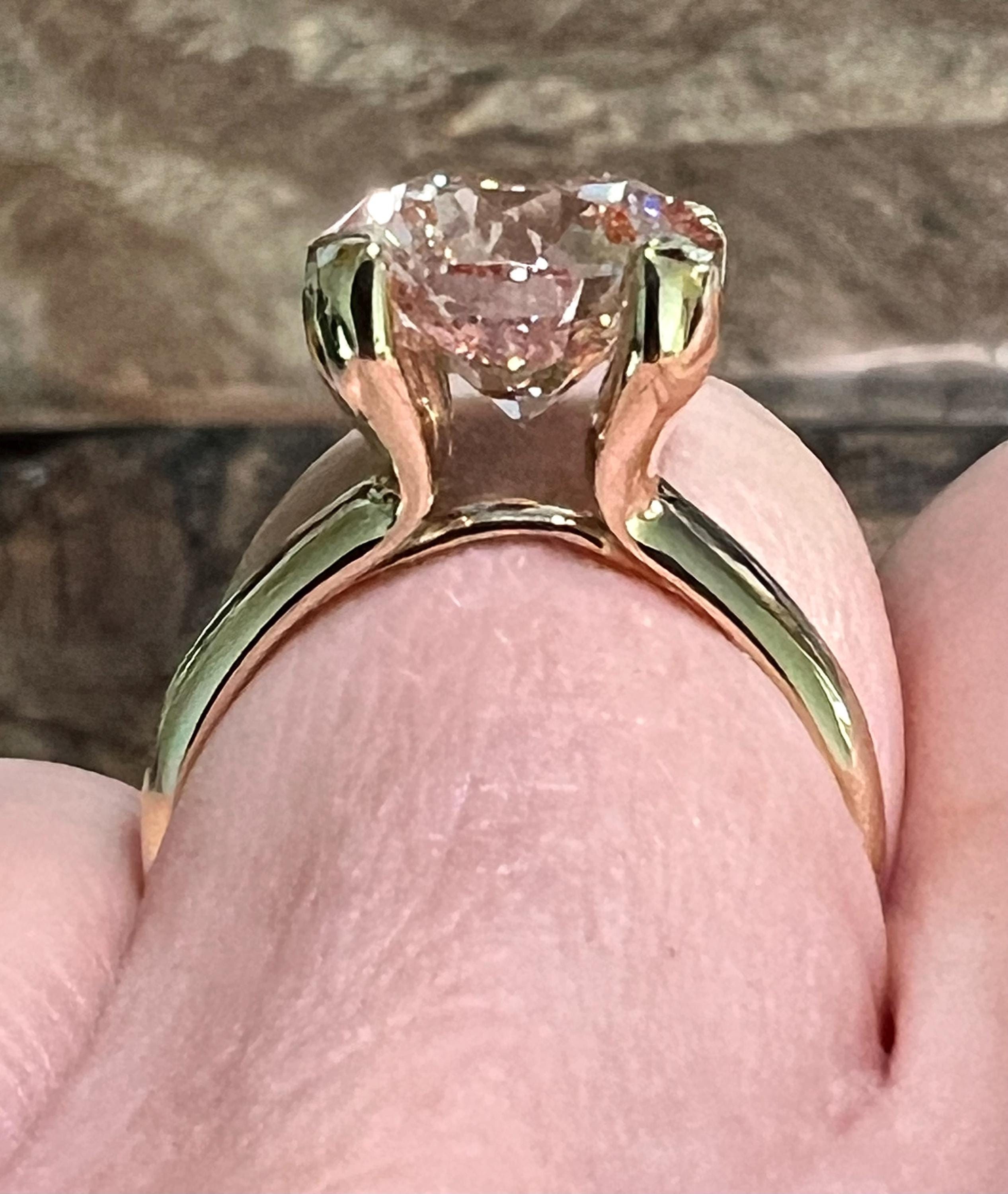 10K 14K Gold Certified 2.5CT Round Brilliant Cut Fancy Intense Pink VS1 3EX Lab Grown Diamond Solitaire Engagement Ring