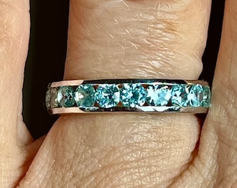 Natural 3mm Aquamarine Channel Set Full Eternity Stacking Ring - Birthstone Ring