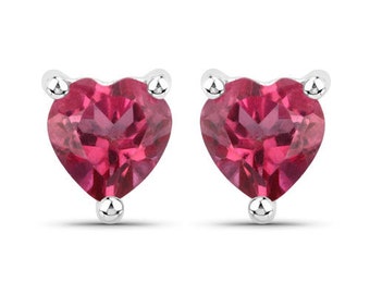 Natural Pink Topaz Heart Stud Earrings / November Birthstone