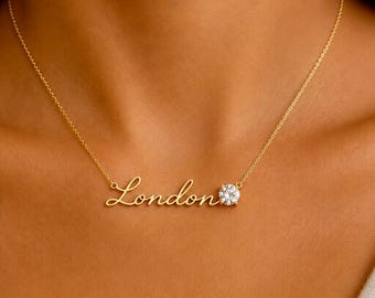 Personalisierte Namenskette in Schreibschrift, Moissanit-Akzent, 925er Silber, 10K/14K Gold