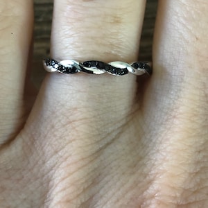 Natural Black Sapphire Twist Wedding Band Stacking Ring