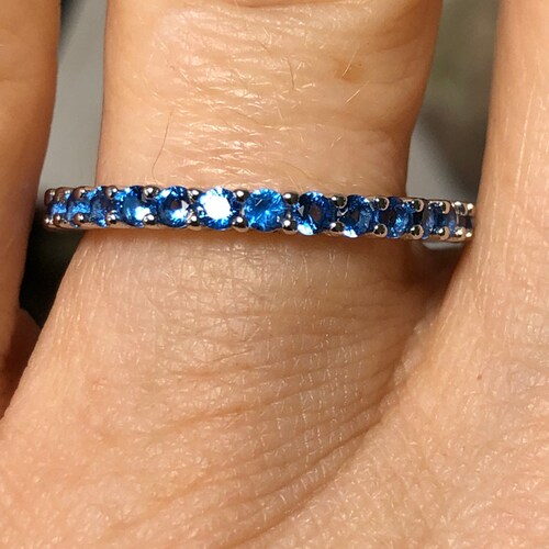 Natural shops Swiss Blue Topaz Full Eternity Wedding Band Stacking Ring