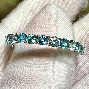 Natural 4mm Blue Topaz & Aquamarine Full Eternity Wedding Band - Stacking Ring - Birthstone Ring