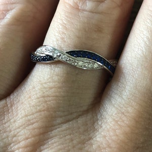 Natural Blue Sapphire Woven Full Eternity Twist Wedding Band Ring